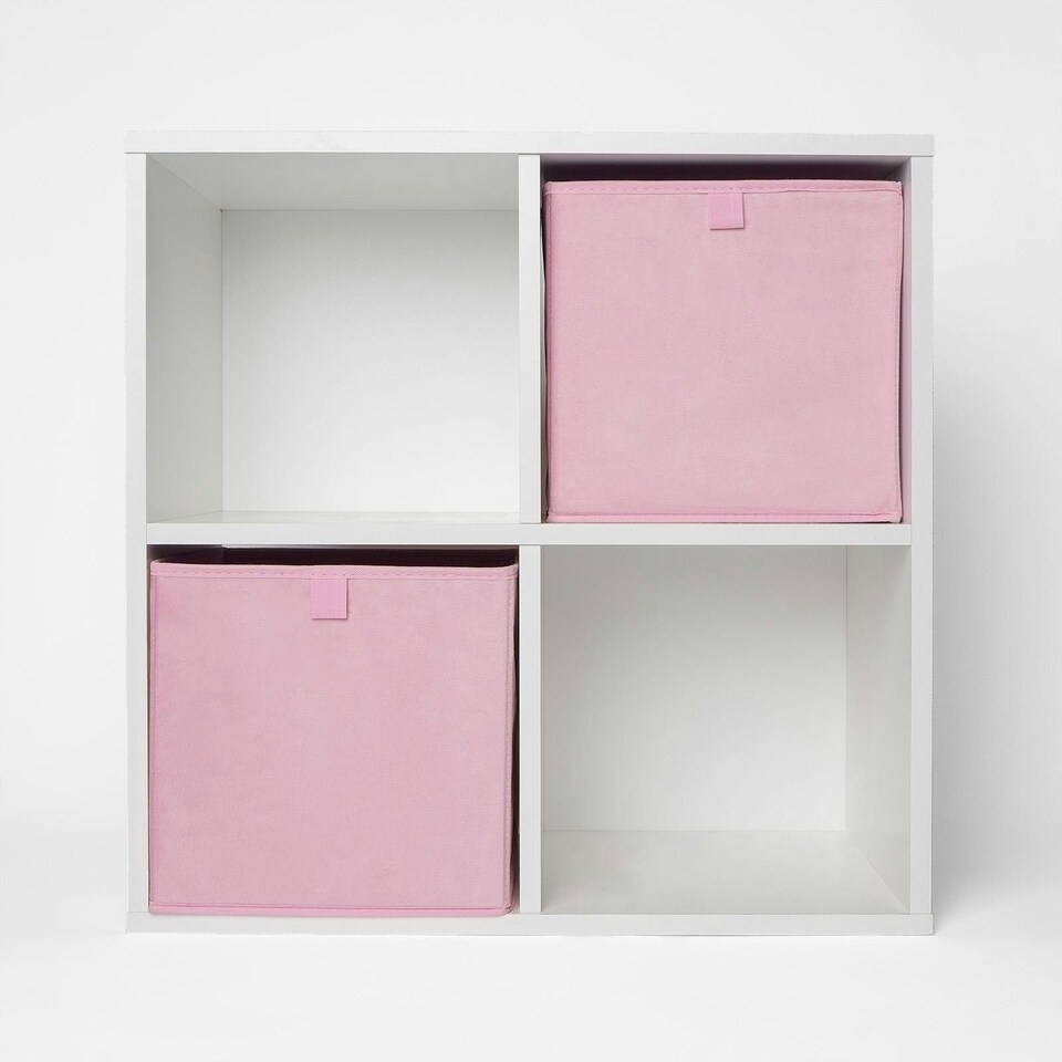 image 1 of OHS 2 Pack Folding Storage Cubes Soft Matte Velvet Collapsible Home Modern Storage Organiser Space Saving Square Ottoman Boxes Pink | Blush Pink