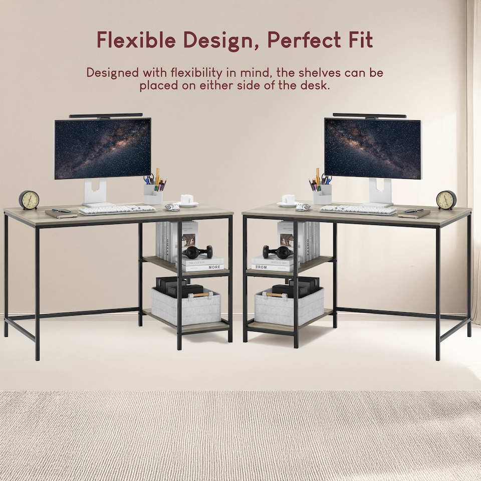 image 1 of Vida Designs Brooklyn Computer Desk 2 Shelves Home Office Workstation, Grey