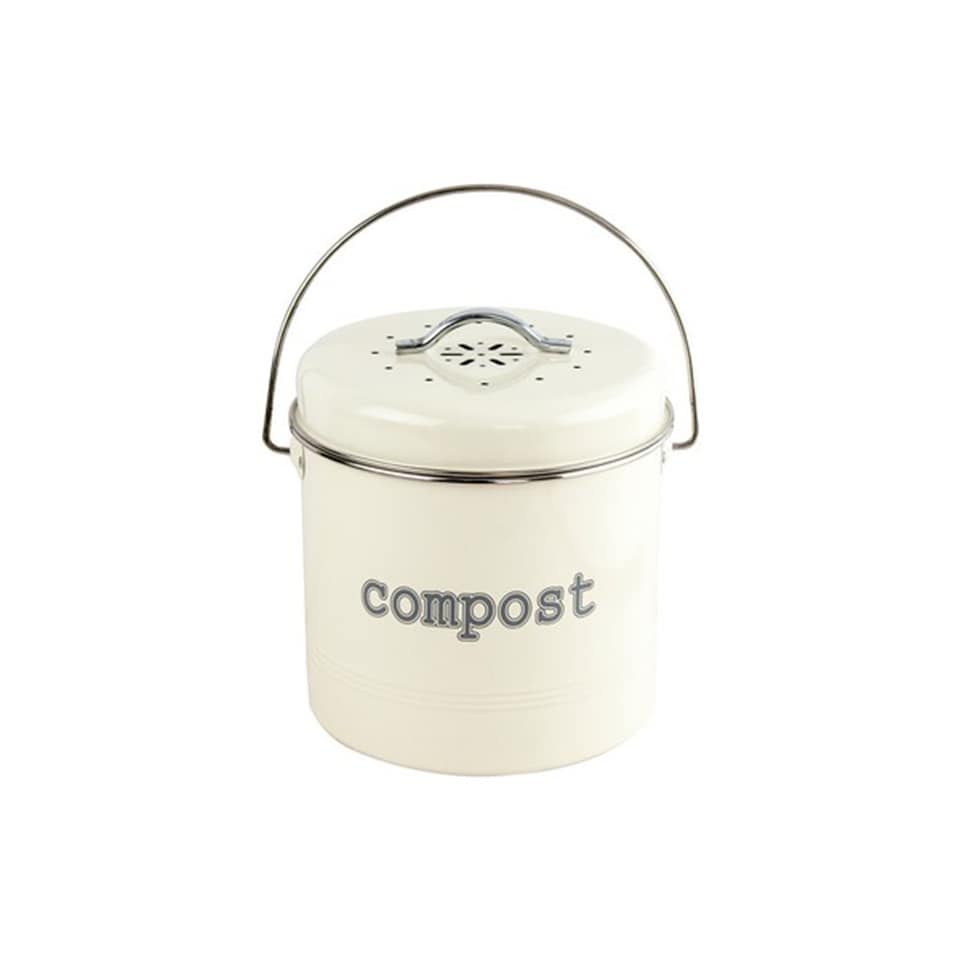 image 1 of Apollo 3L Cream Metal Kitchen Compost Caddy with Lid and Activated Charcoal Filter Countertop Food Waste Bin Odor Control Handle