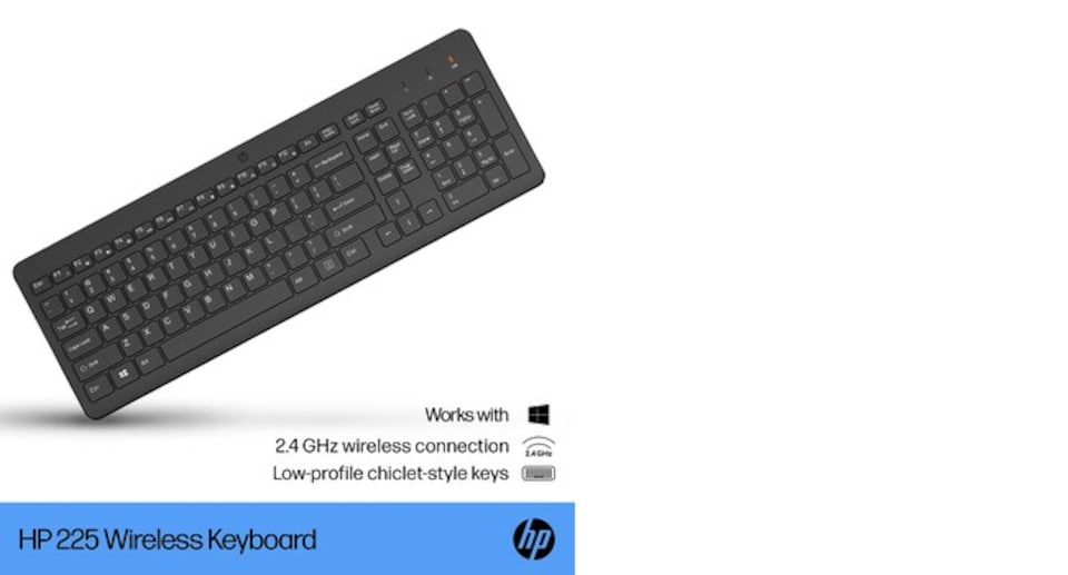 image 1 of HP 225 RF Wireless UK Keyboard 2.4 GHz Low-Profile Chiclet Style