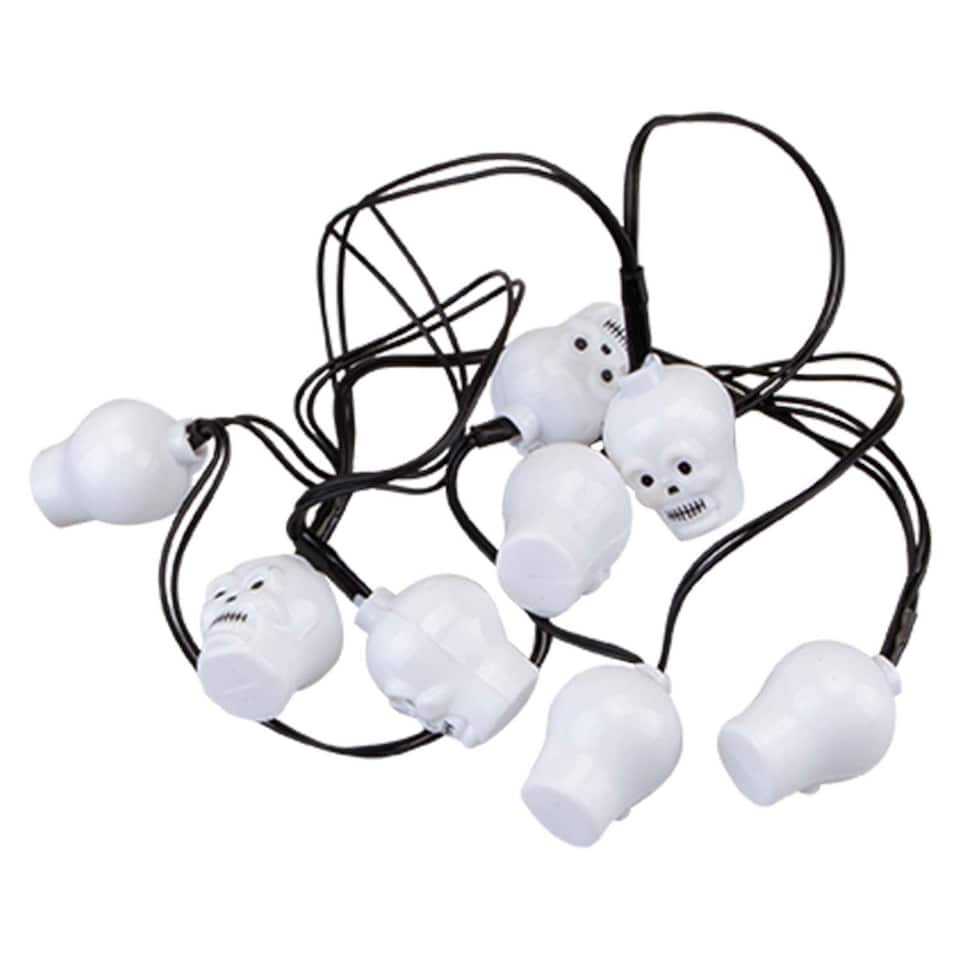 image 1 of PMS Halloween Skull LED Lights Set of 8, White - Party & Trick-or-Treat Decoration