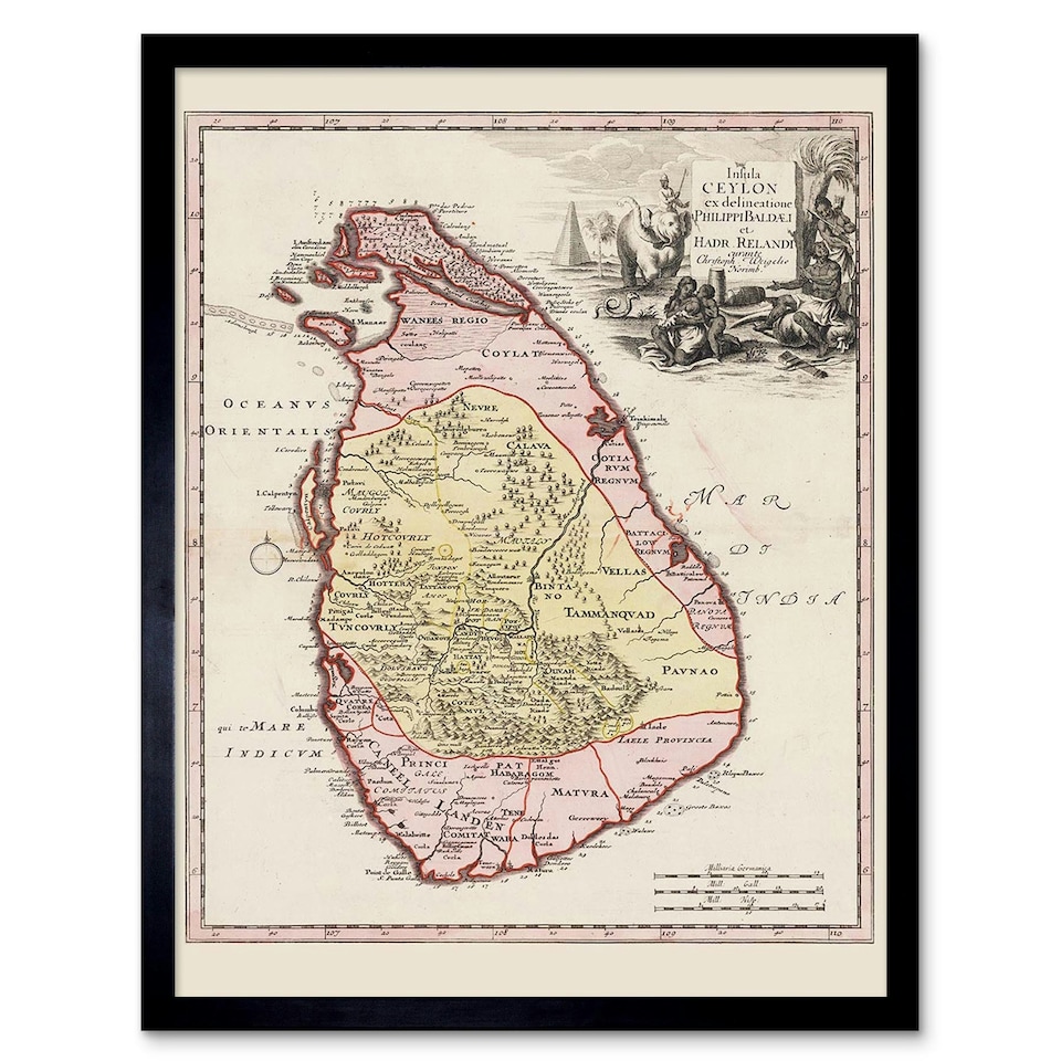 image 1 of Balda Relandi Map Ceylon Sri Lanka Only 12x16" Framed Wall Art Print