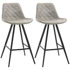 HOMCOM Set Of 2 Bar Stools Vintage Microfiber Cloth Tub Seats Padded Steel Grey
