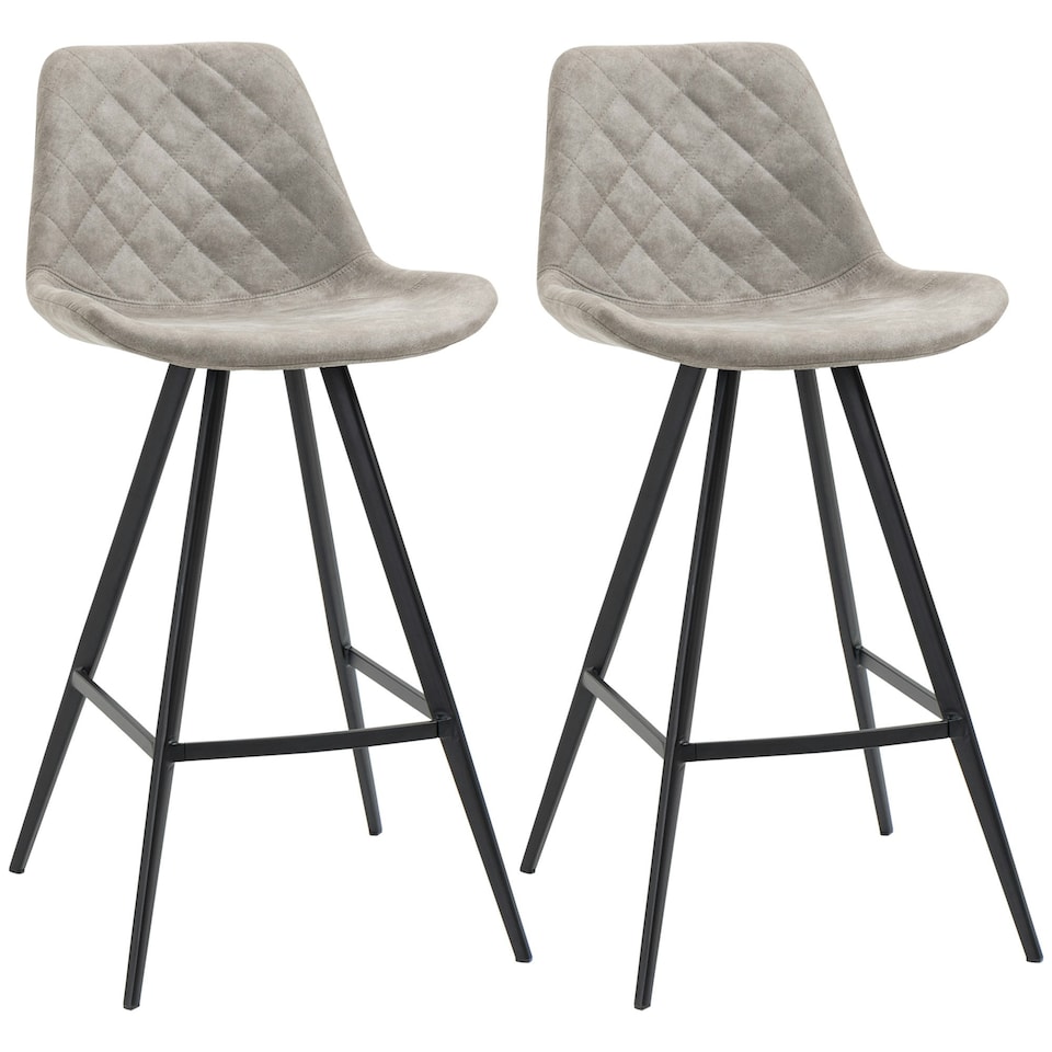image 1 of HOMCOM Set Of 2 Bar Stools Vintage Microfiber Cloth Tub Seats Padded Steel Grey