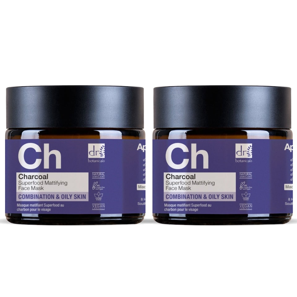 image 1 of Dr Botanicals Charcoal Superfood Mattifying Face Mask 60ml x 2 Duo Set