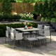 image 9 of Outsunny 9 Piece Garden Dining Set, Cube Outdoor Garden Furniture Set with Cushions, 8 Seater Garden Table and Chairs with 4 Stools, Square PSPC Plastic Top Table, Side Pockets for Conservatory, Grey | Grey | 1