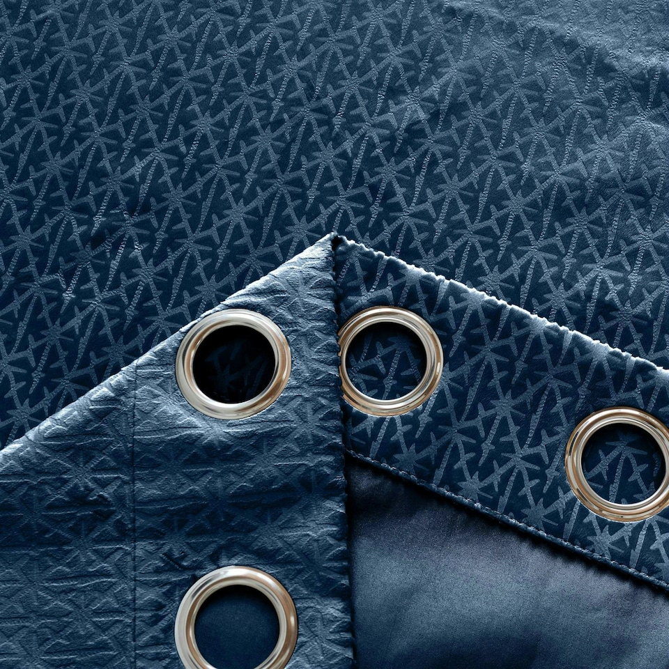 image 1 of Temple Velvet Ring Top Blackout Curtains - 168cm x 183cm - Navy