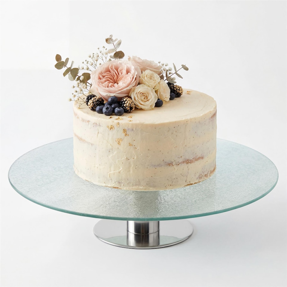 image 1 of GEEZY Rotating Cake Stand Serving Display Platter Silver Finish 30cm