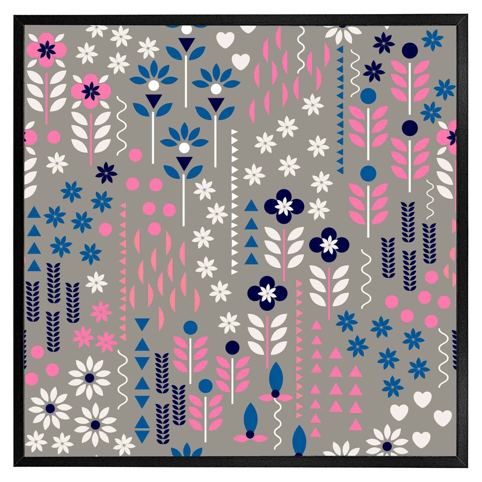 image 1 of Selection of flowers in pink, blue & white (Picutre Frame) Grey | L
