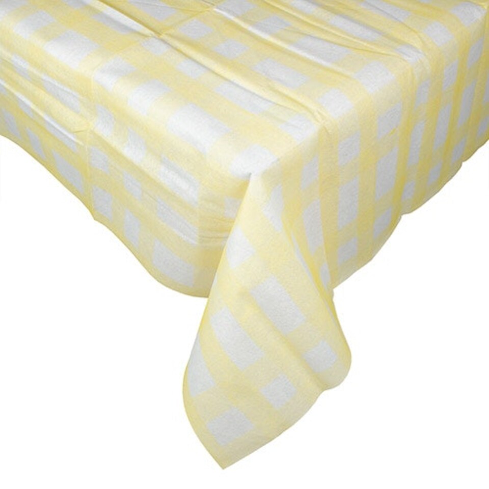 Pastel Yellow Gingham Linen Feel Reusable Plastic Tablecover 1.8m x 1.2m
