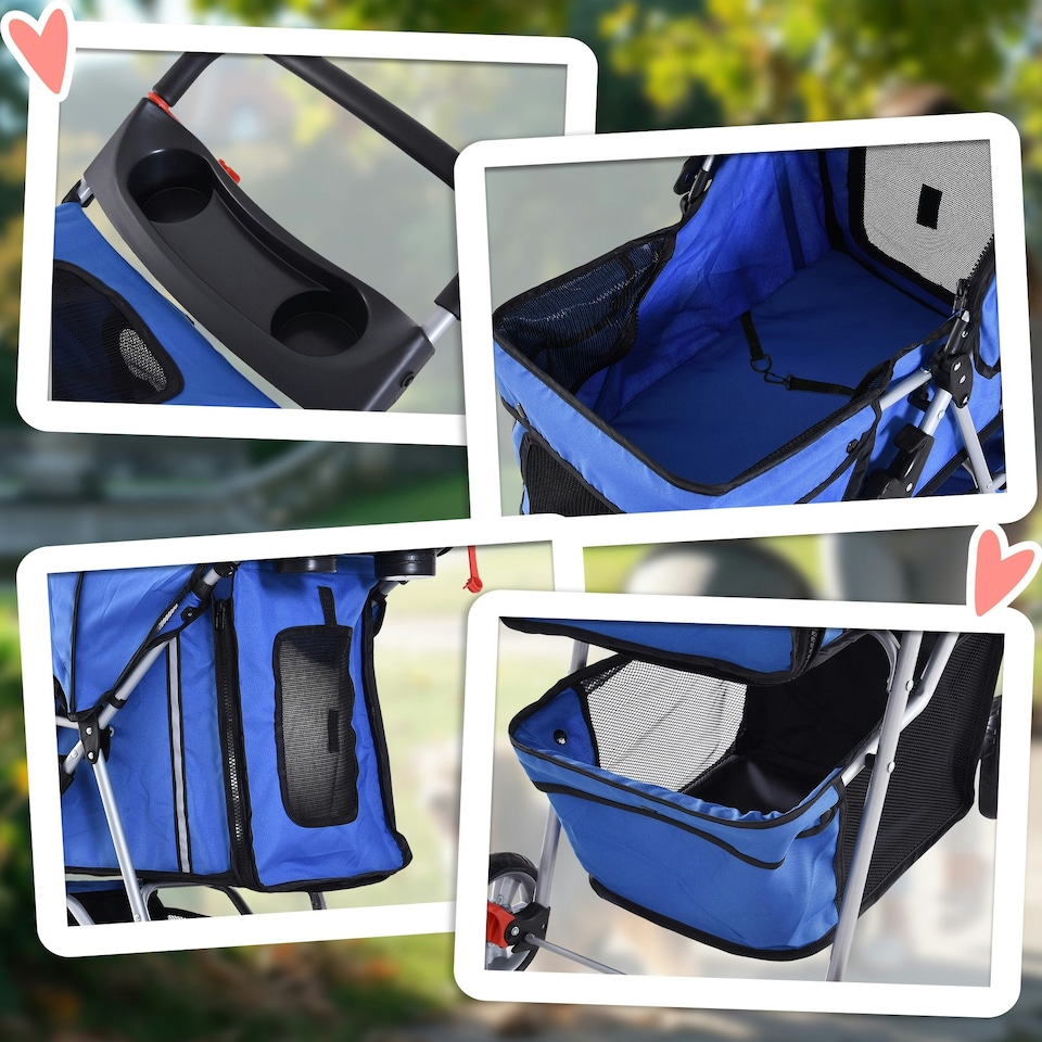 image 1 of PawHut Pet Stroller Pushchair Carrier for Cat Puppy with 3 Wheels Blue