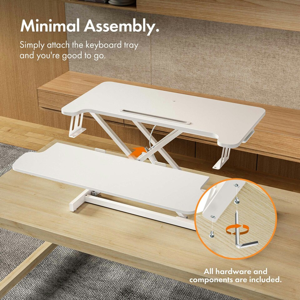 image 1 of VonHaus Height Adjustable White Standing Desk Converter, 80cm Length | White