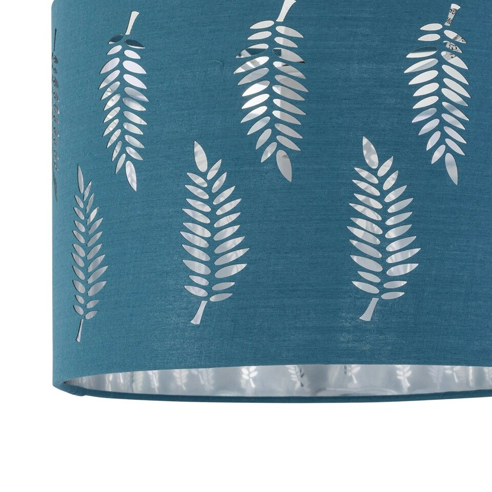 image 1 of First Choice Lighting Set of 2 Fern Teal Cut Out 25cm Pendant Lightshades Green | Silver