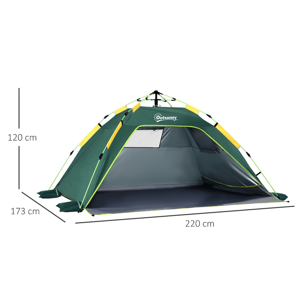 image 1 of Outsunny 2 Man Pop-up Beach Tent Sun Shade Shelter Hut w/ Windows Door Blue