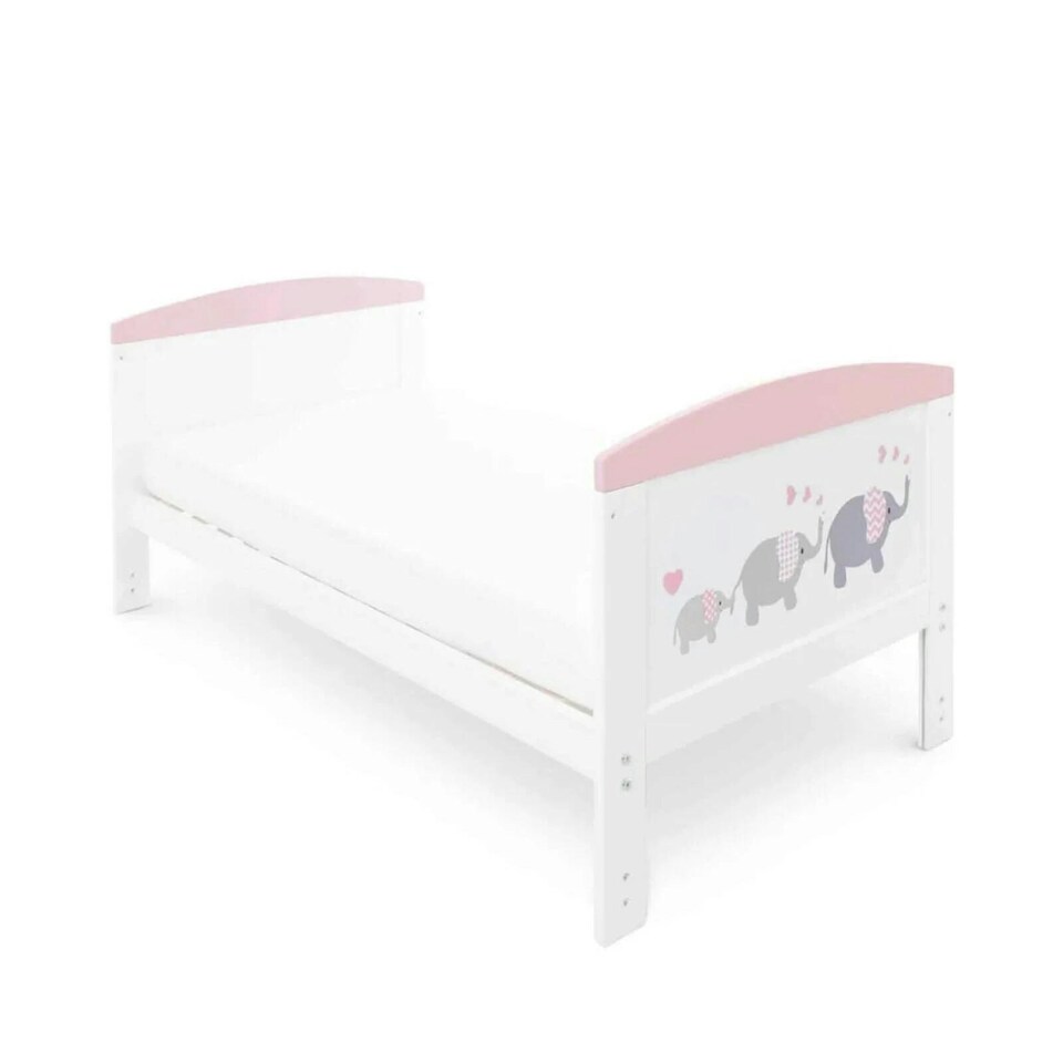 image 1 of Ickle Bubba Coleby Style Cot Bed with Under Drawer Elephant Love Pink - Premium Sprung Mattress