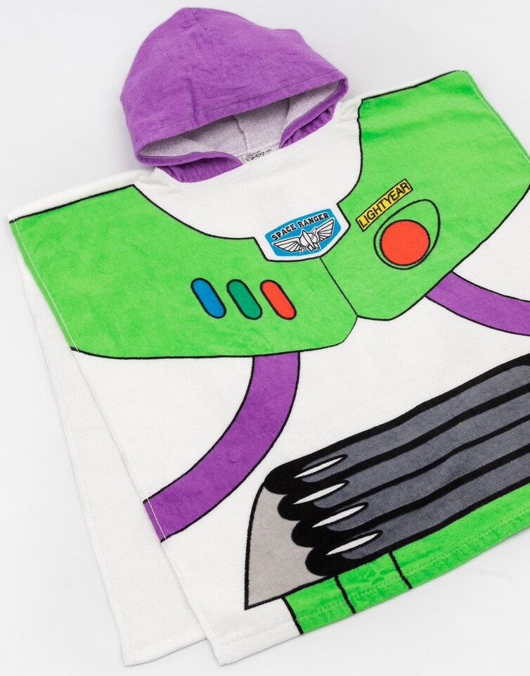 image 1 of Disney Pixar Toy Story Buzz Lightyear Towel Poncho For Kids | Boys Girls Space Ranger Character Bath Swimwear Beach Towel With Purple Hood One Size