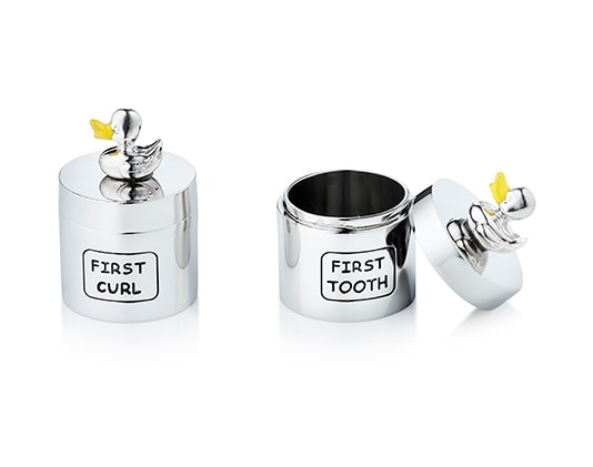 Silver Editions Duck First Tooth & Curl Boxes in Metallic Silver