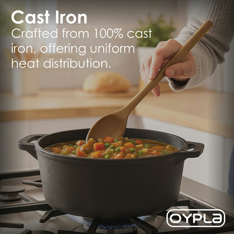 image 1 of Oypla 4L Cast Iron Non Stick Casserole Dish Pan with Lid Black