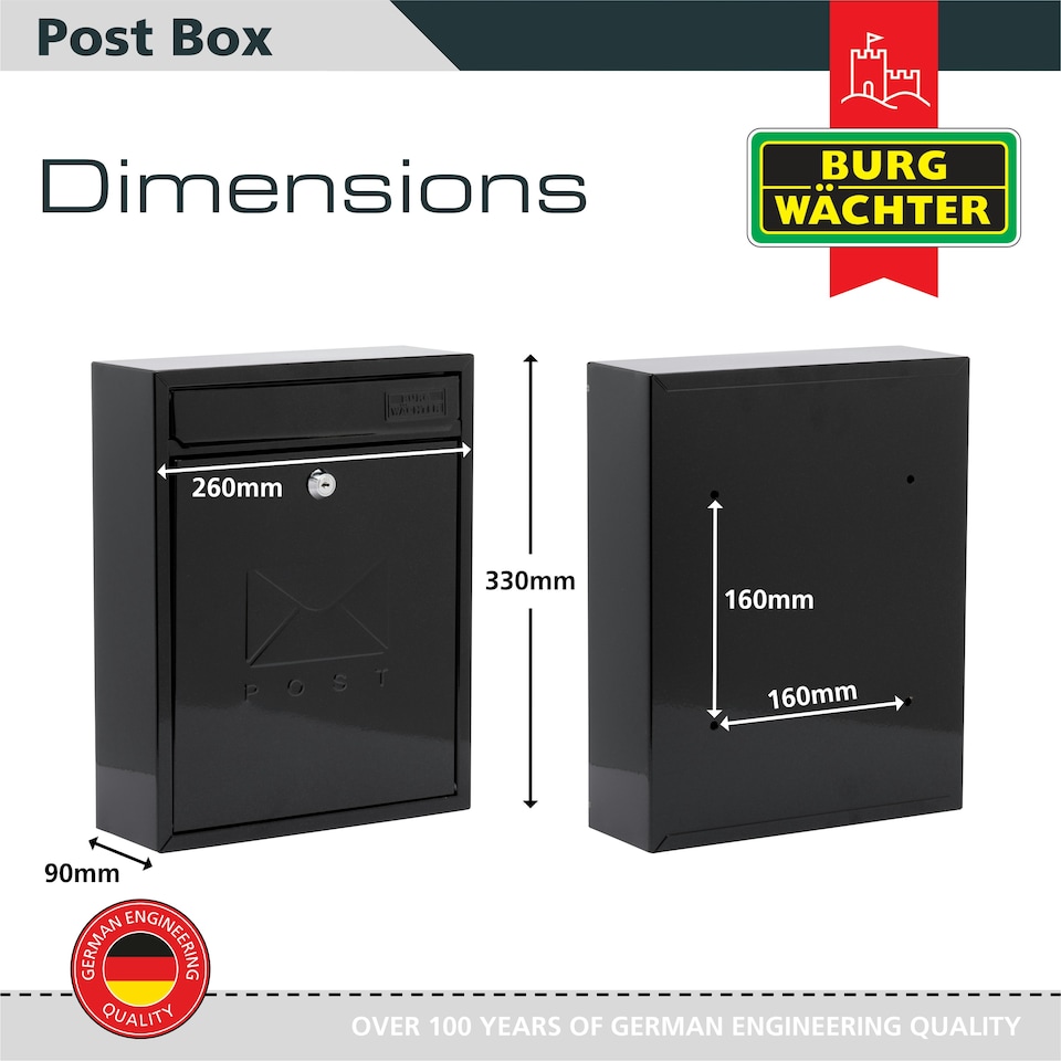 image 1 of Burg-Wachter Compact Wall Mounted Galvanised Steel Post Box - 26x33x9cm Red