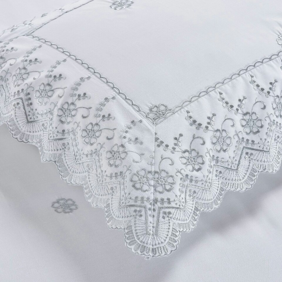 image 1 of Gabrielle Embroidered Floral Duvet Cover Set with Pillowcases Included (White) White | Super King
