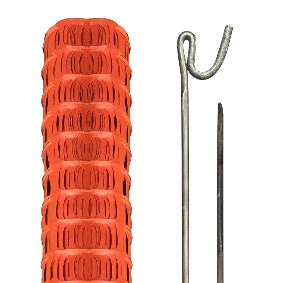 image 1 of Pegdev Highly Durable Orange Plastic Barrier Fencing with Steel Pins 20m 10 Pins