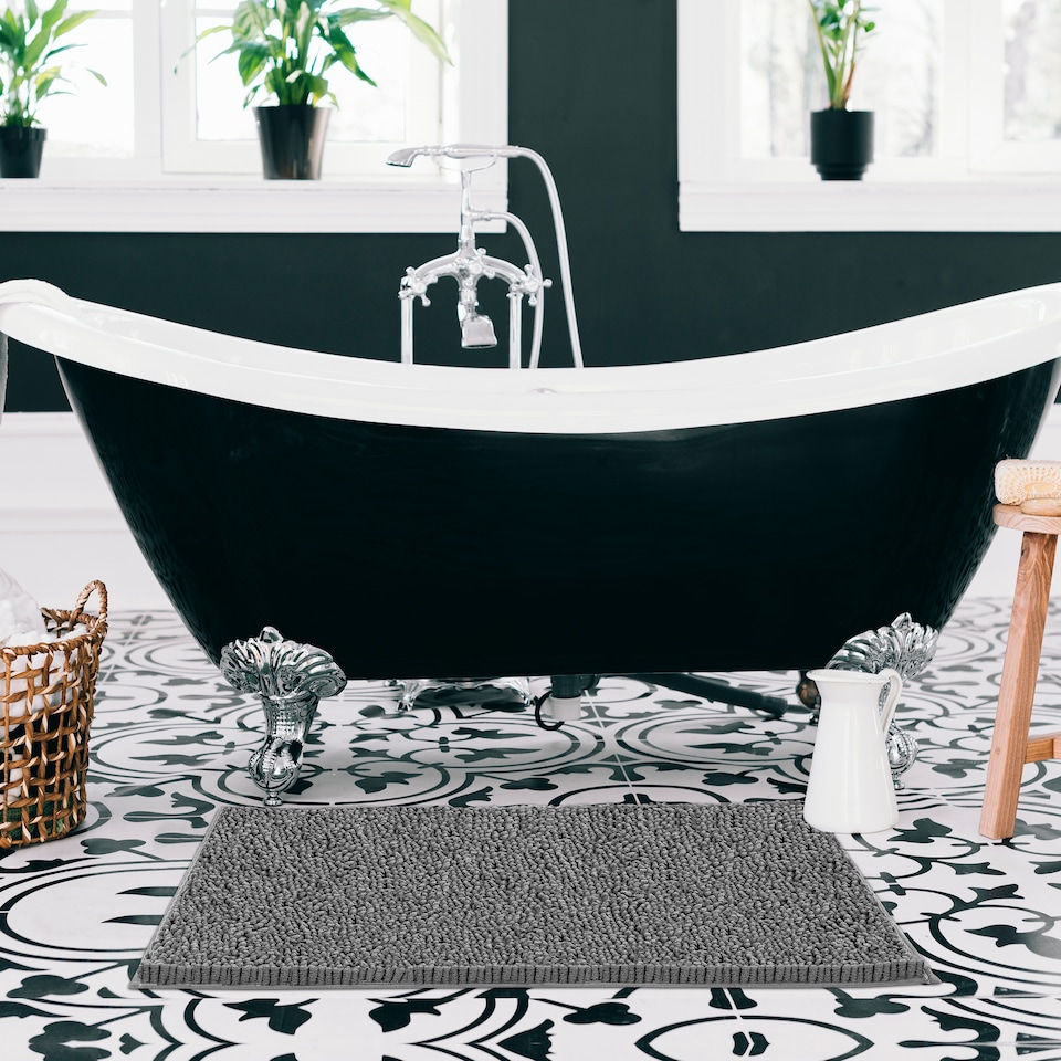 image 1 of Non Slip Bath Mat Water Absorbent Shower Mats Machine Washable Bathroom Rug, Charcoal