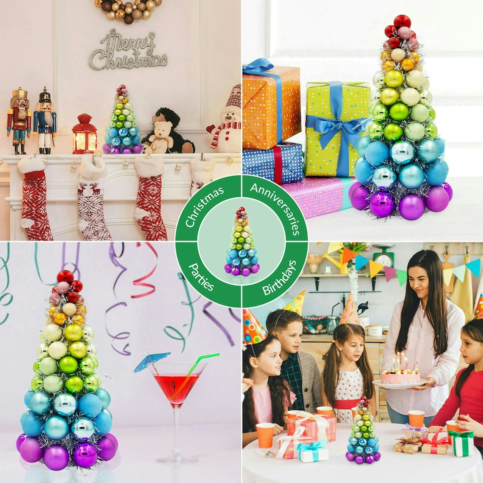 image 1 of Rainbow Bauble Table Tree Multi / XS