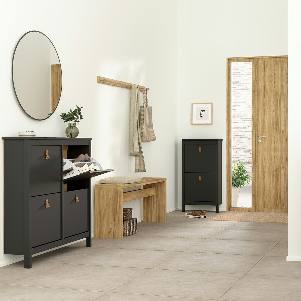 image 1 of Barcelona Shoe Cabinet 4 Flip Down Doors in Matt Black