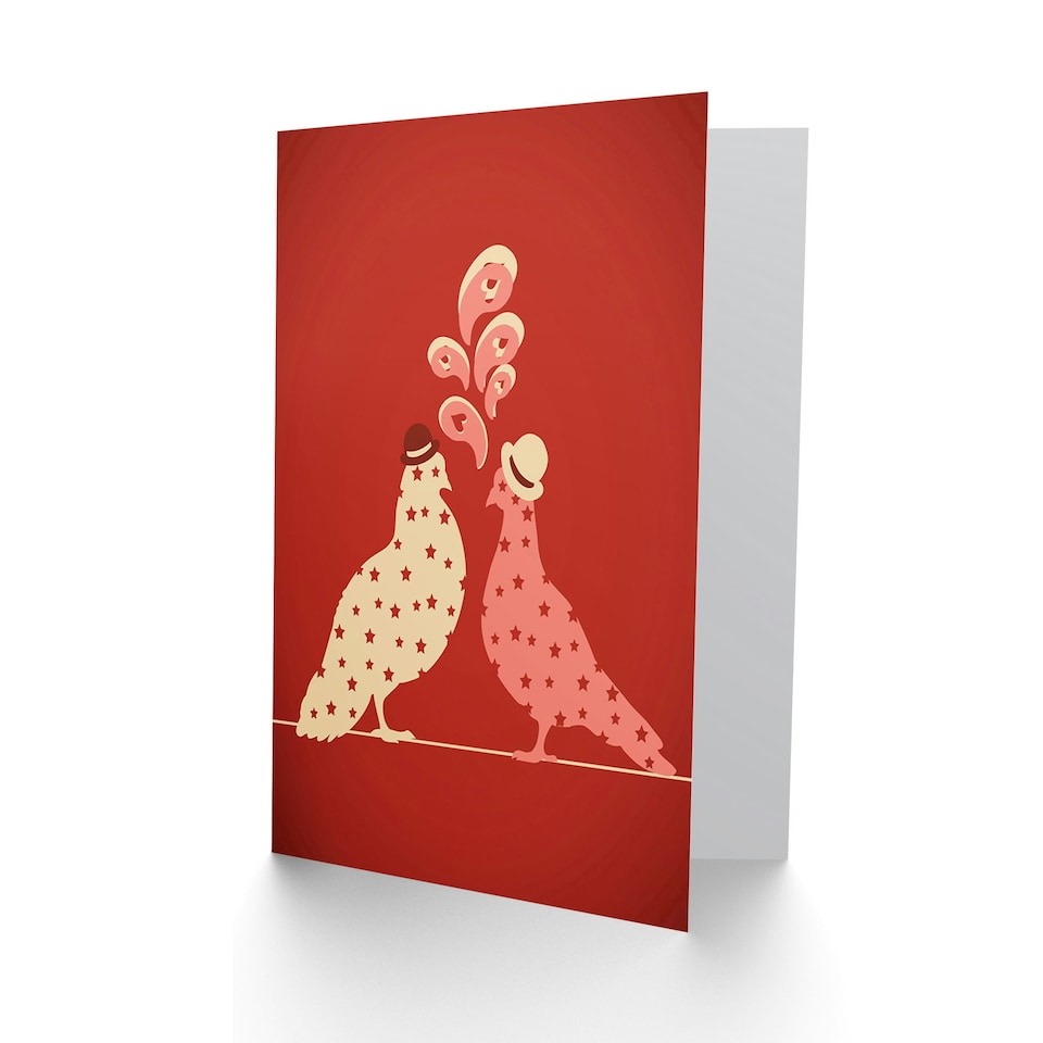 image 1 of Stylised Pigeons Bowler Hat Stars Art Card