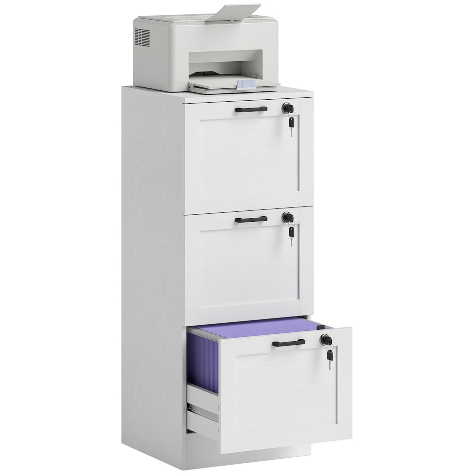 image 1 of HOMCOM 3-Drawer File Cabinet, Lockable Filing Cabinet for A4 Letter, White White