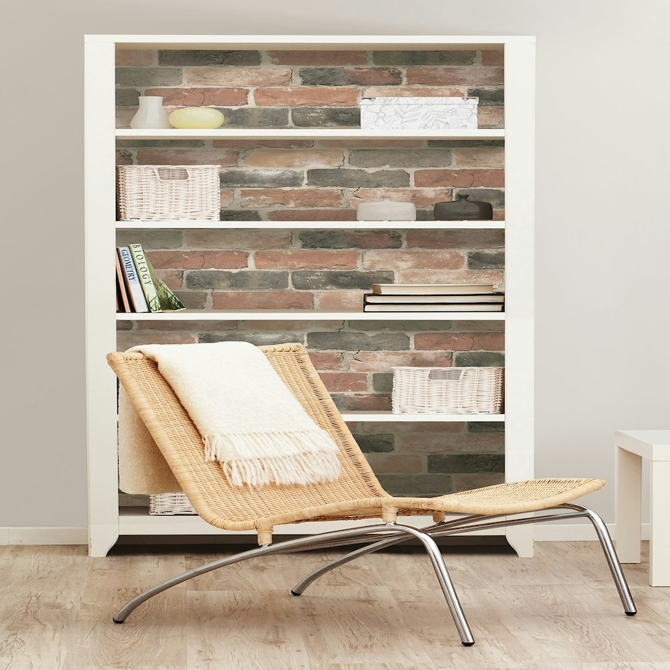 image 1 of NuWallpaper NU2064 Newport Reclaimed Brick Peel & Stick Wallpaper, Red Multi