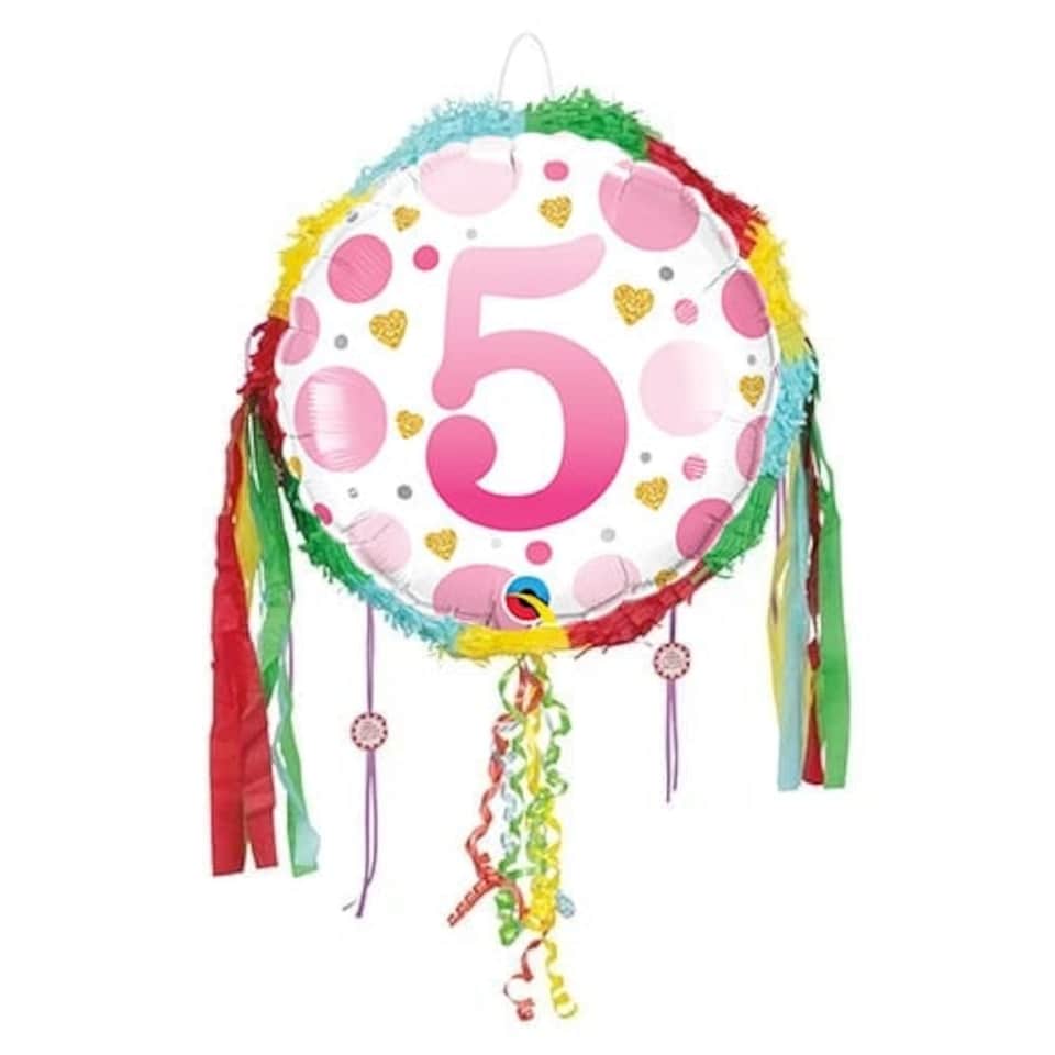 Age 5 Pink Dots Pull String Pinata