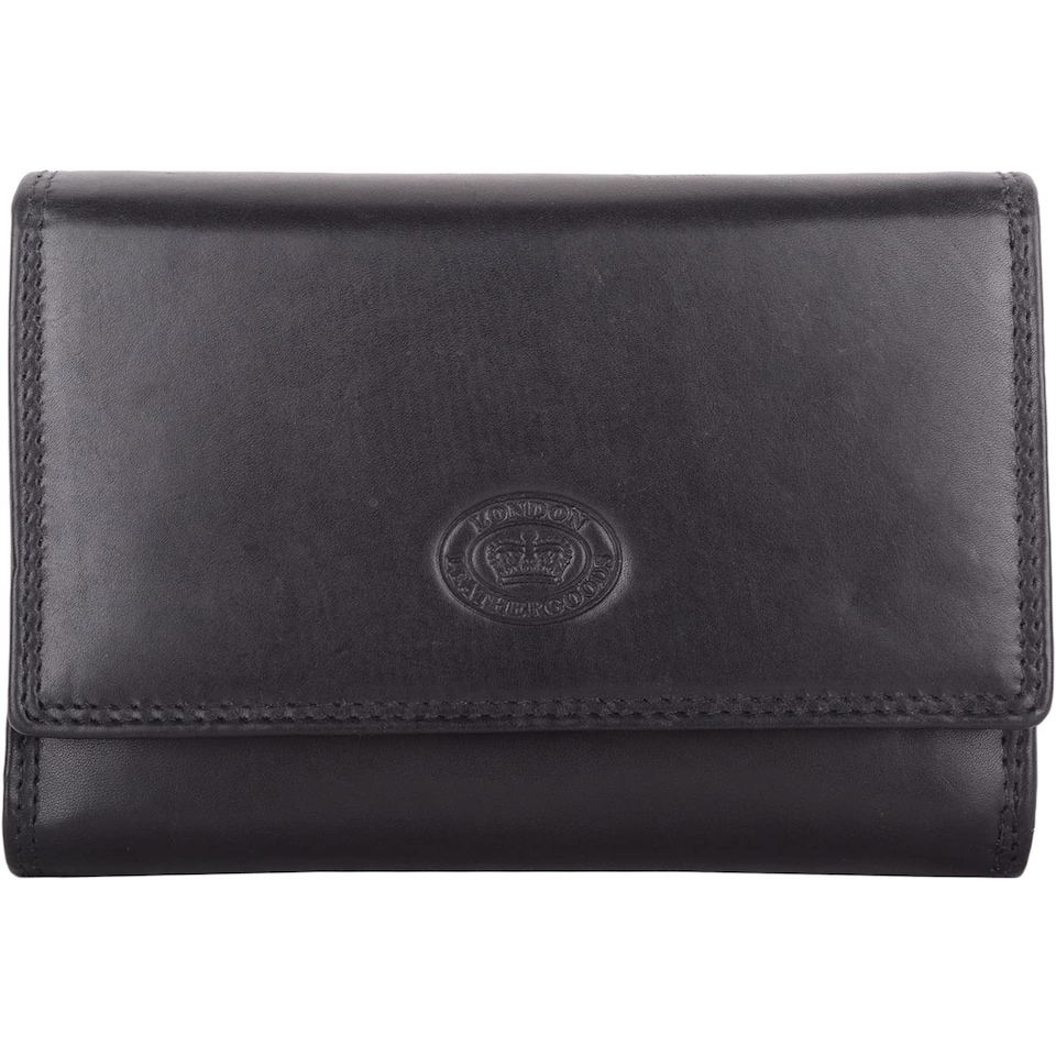 image 1 of London Leathergoods Womens Tri Fold Money Holder Magnetic Flap Purse Wallet | Black | Black