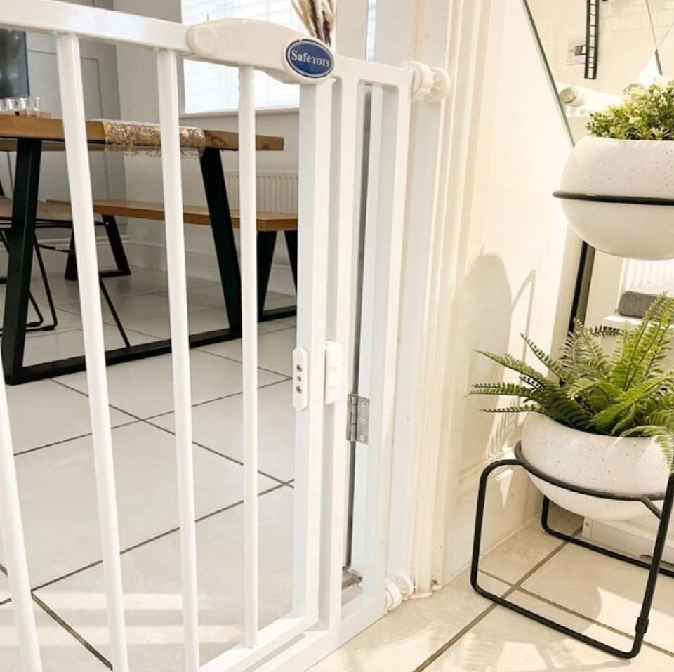 image 1 of Safetots Pressure Fit Self Closing Stair Gate, 75cm - 82cm, White, Auto Closing Baby Gate, Safety Barrier | White