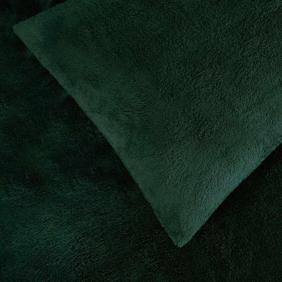 image 1 of OHS Ultra Soft Teddy Fleece Duvet Cover and Pillowcase Bedding Set, Double - Forest Green