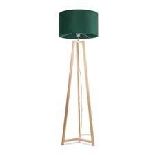 ValueLights Lottie Natural Wood Tripod Floor Lamp Forest Green Velvet Shade | Green