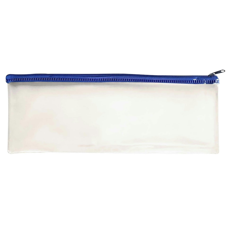 image 1 of Pack of 12 Janrax 13x5" Blue Zip Clear Exam Pencil Case