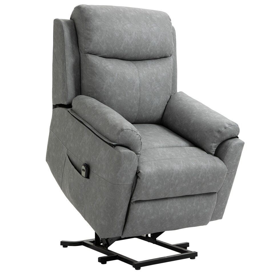 image 1 of HOMCOM Power Lift Recliner Chair, Electric Lift Chair for Elderly, Overstuffed Faux Leather Riser and Reclining Armchair with Remote Control, Side Pockets, for Living Room, Grey | Grey | Grey