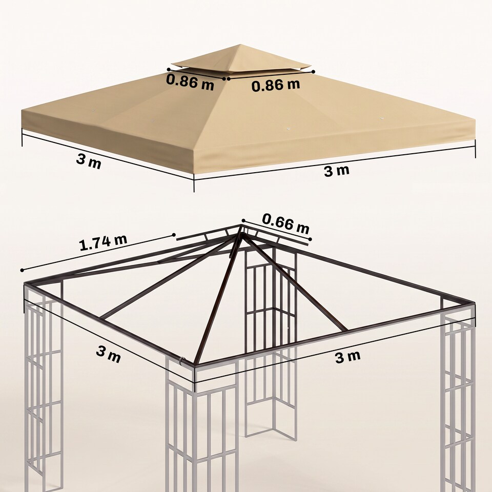 image 1 of Outsunny 3(m) 2 Tier Garden Gazebo Top Cover Replacement Canopy Roof Deep Beige | White