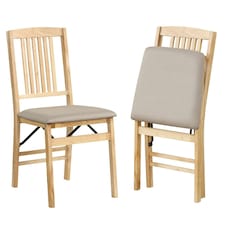 COSTWAY Set of 2 Folding Dining Chairs Upholstered Beige White