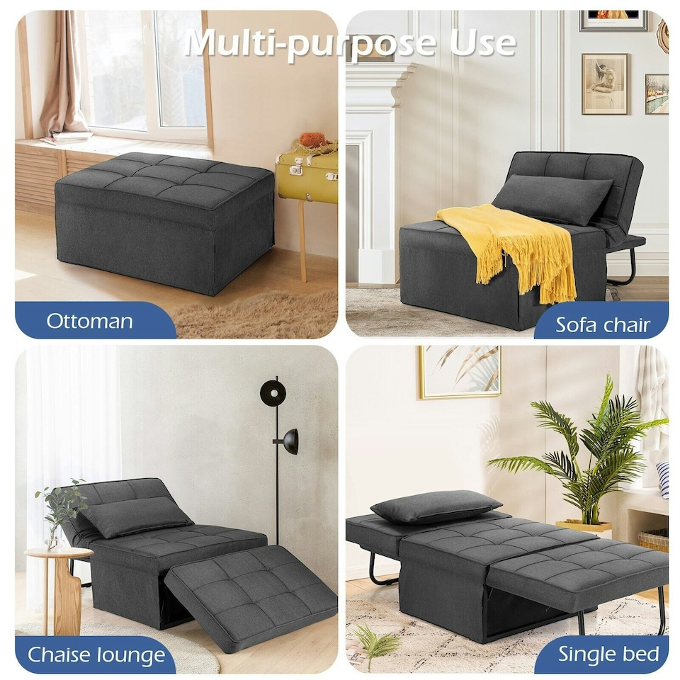 image 1 of COSTWAY 4-in-1 Convertible Sofa Bed Folding Couch Lounger Grey