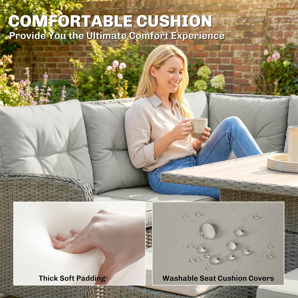 image 1 of Outsunny 6 PCs Rattan Garden Furniture Sectional Corner Sofa, Dark Grey | Grey | Dark Grey | Five Plus Seater