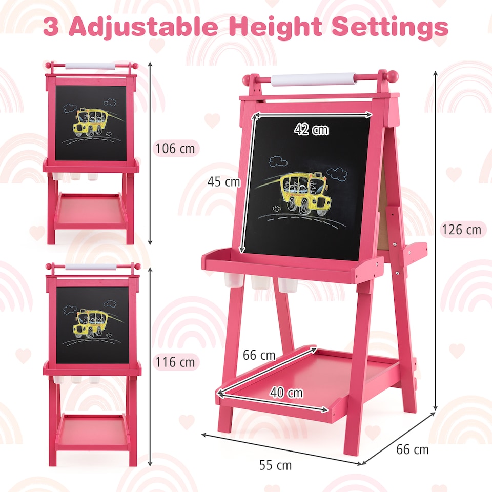 image 1 of COSTWAY Foldable Easel Kids 3-in-1 Double-sided Art Easel w/Chalkboard-Pink