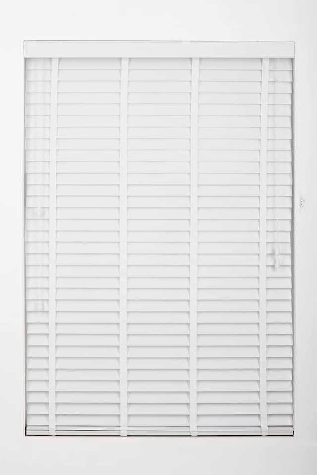 image 1 of Faux Wood Venetian Blind with Tape 230cm Wide x 150cm Drop | 50mm Slat | White | White