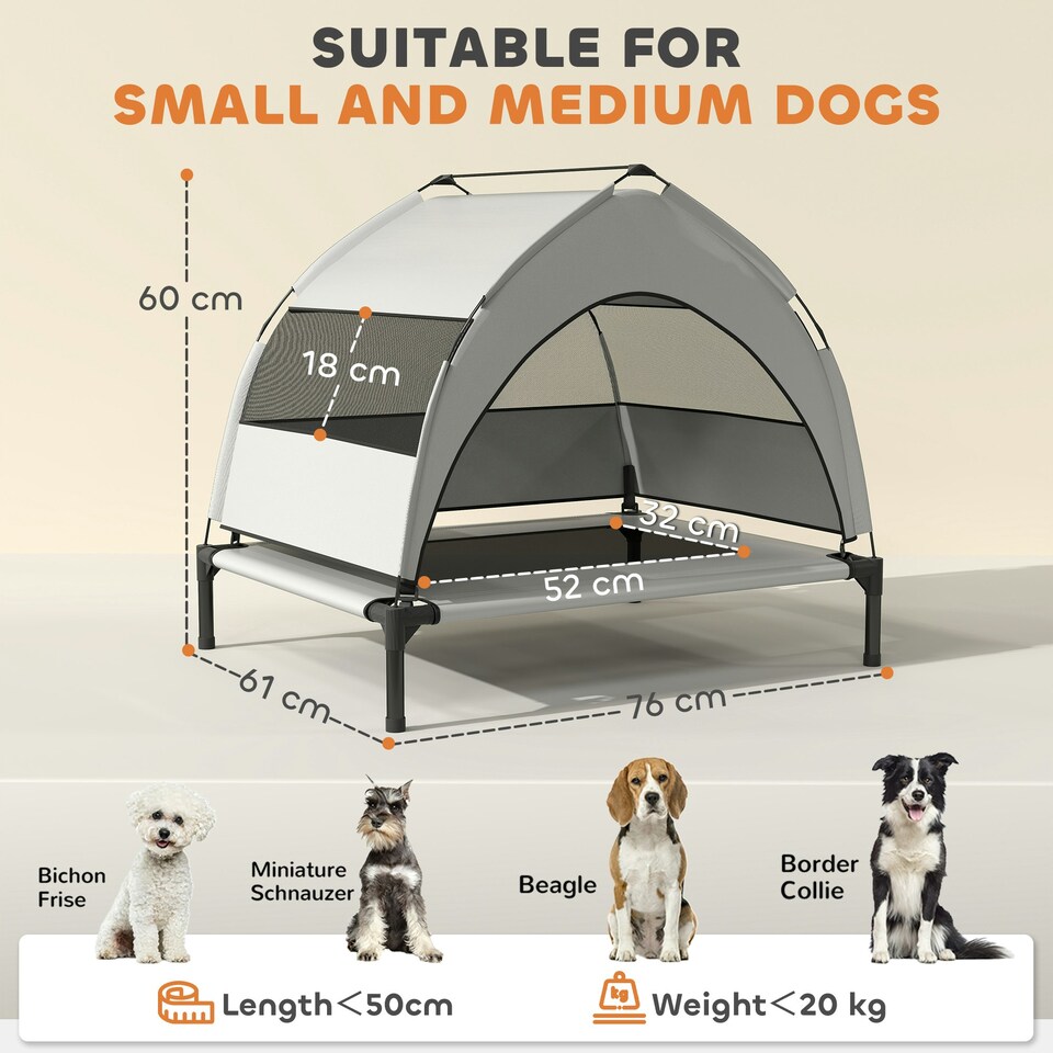image 1 of PawHut Portable Elevated Dog Bed with Removable Canopy Grey | S