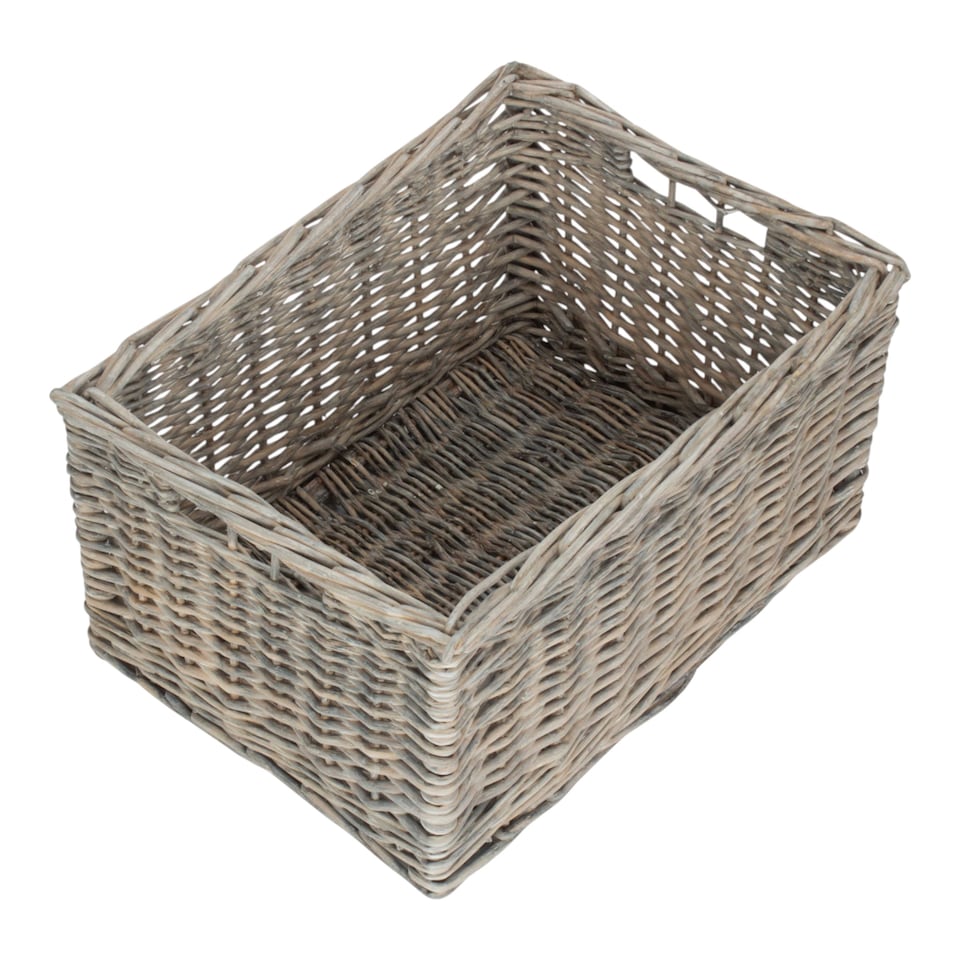 image 1 of Small Grey Wash Unlined Willow Storage Baskets | Brown | Brown | S | 1