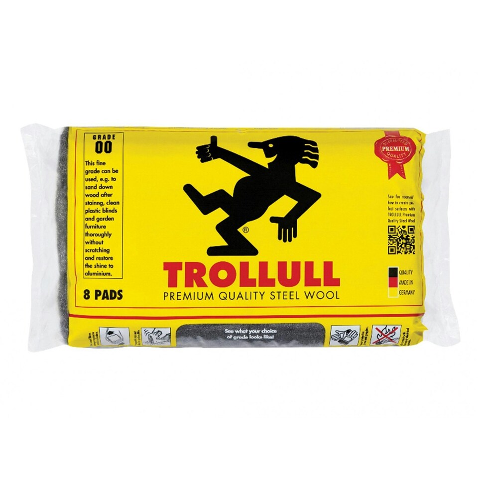 Trollull Extra Large Steel Wool Pads - Multi Colour - Grade 00 (Pack of 8)