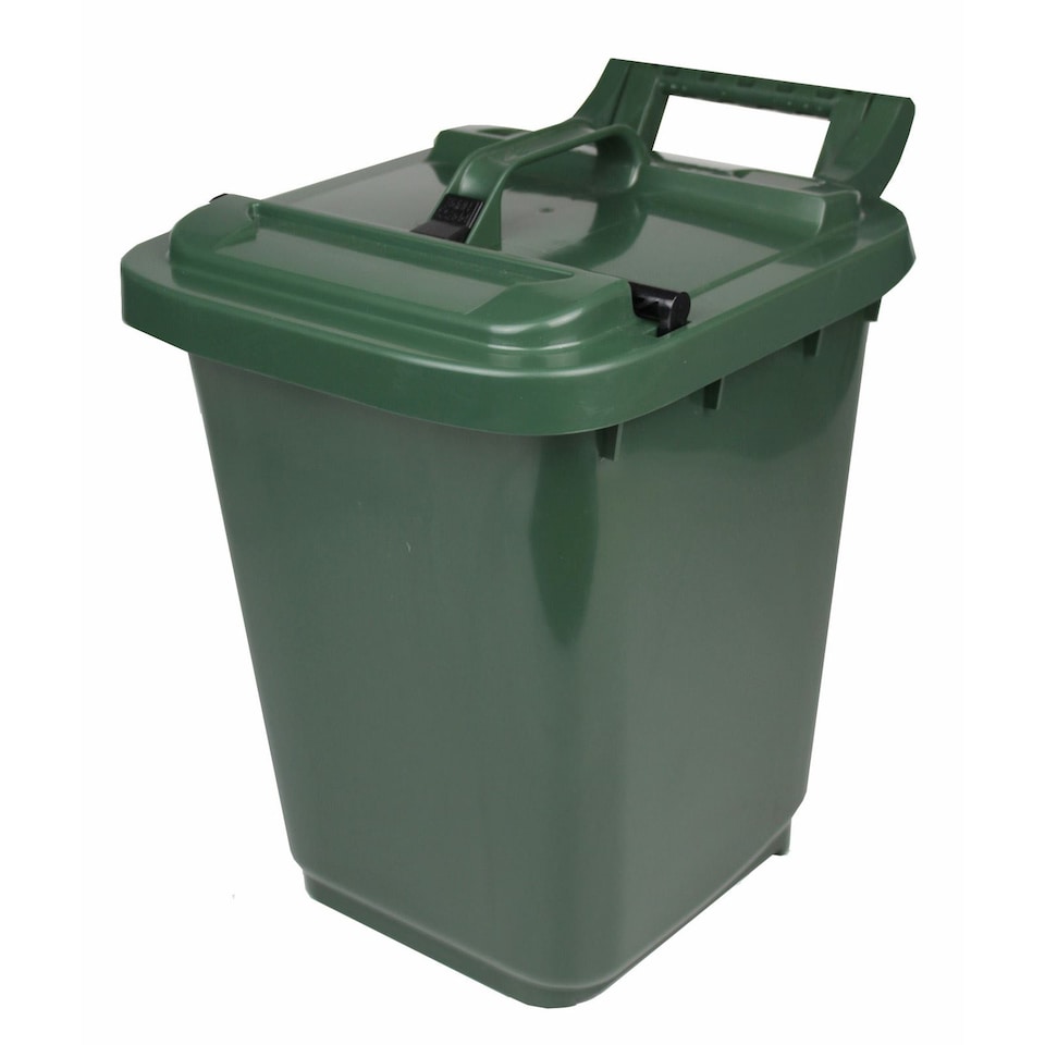 image 1 of Kerbside Compost Caddy with Locking Lid - Green - for Food Waste Recycling (23 Litre) - Plastic Bin with Composting Guide