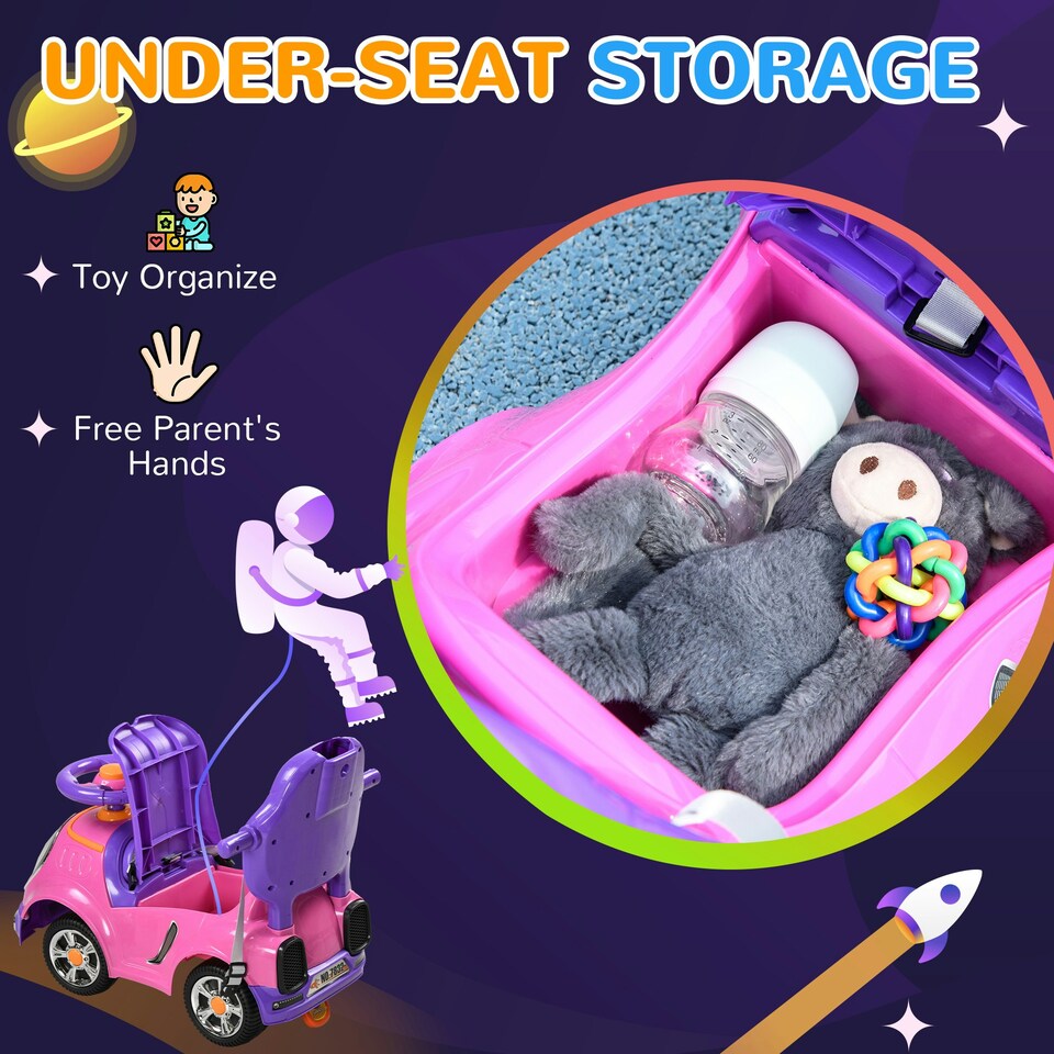 image 1 of AIYAPLAY 3 in 1 Ride on Push Car, Cartoon Robot Foot to Floor Slider - Pink