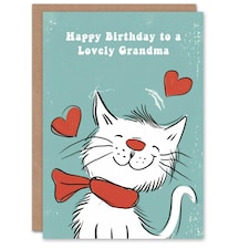 White Scarf Drawing Love Hearts Cat Grandma Birthday Card